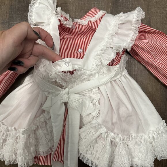 Vintage MINI WORLD Red & White Pinafore Party Dress size L 9-12 Mo Full Skirt - Picture 7 of 10